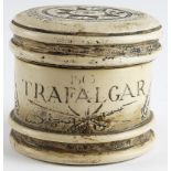 Nelson interest a small pot with Trafalgar 1805 inscription and outline of HMS Victory etc