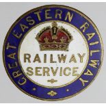 Railway - Great Eastern Railway original WW1 brass & enamel War Service badge, has a crescent