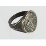 German SS Finger ring, silver (untested white metal) with Meine Ehre Heist Treue inscription