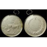British Agricultural Medal, unmarked frosted/matte silver in glazed capsule with silver collar d.