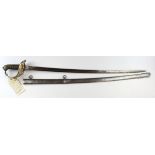 Sword 1857 pattern Royal Engineers Officers in its steel scabbard.