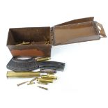 Ordinance ammo box of mixed military gun parts, grenades, shell cases etc. (Buyer collects)