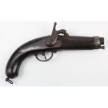 19th Century percussion unusual continental military pistol possibly French with signed lock belt