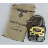Unissued German Army locker padlock with keys in original packet of issue.
