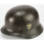 German Nazi M40 Single Decal helmet with liner, helmet marked inside 'NS64' and 'DN68'.