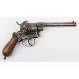 19th Century Belgium large frame pin fire revolver nice clean gun extraction rod missing.
