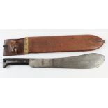 WW2 1940 dated machete in its 1942 dated brown leather scabbard.