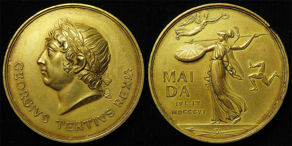 British Commemorative Medal, gilt bronze d.36mm: Battle of Maida 1806, (medal) by G.F. Pidgeon,