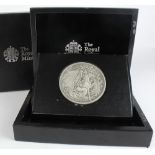 British Commemorative Medal, hallmarked silver d.80mm, 250g .999: Royal Mint: St George and the