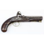 Unmarked flintlock belt pistol, octagonal barrel 6", 20 Bore, walnut stock with bag shaped grip.