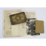 WW1 1914 Princess Mary gift tin with various WW1 documents, booklet, photos and 1918 soldiers pocket