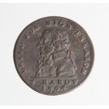 Token, 18thC: Thomas Hardy Aquitted, Halfpenny 1794, Midd'x #1025, VF light scratches.