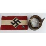 German nazi Hitler Youth arm band and junior league belt and badge.