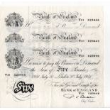 Beale 5 Pounds (3) dated 30th July 1951, a consecutively numbered run, serial V31 029444 - V31