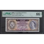 Belize 2 Dollars dated 1st January 1976, Queen Elizabeth II portrait at right, serial B/1 664803 (