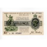 Bradbury 10 Shillings (T18) issued 1918, serial A/11 972462 in black ink, No. with dash (T18,