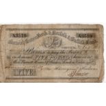 Norwich Crown Bank & Norfolk & Suffolk Bank 5 Pounds dated 1869, serial No. A3519 for Harveys and