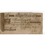 Leicester Bank 1 Pound dated 1812 last date of issue, No. 4654 for Bellairs, Welby & Co. (Outing