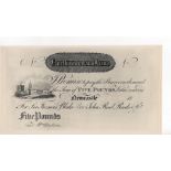 Newcastle, Northumberland Bank 5 Pounds 18xx, an original Thomas Bewick pull on card for Sir Francis