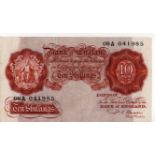 Beale 10 Shillings (B267) issued 1950, REPLACEMENT note serial 08A 041985 (B267, Pick368b) VF