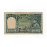 Burma 10 Rupees issued 1938, portrait King George VI at right, signed J.B. Taylor, serial A/39