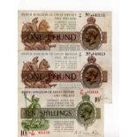 Warren Fisher (3), 10 Shillings issued 1922, serial P/88 426659 (T30, Pick358), 1 Pound issued 1923,