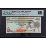 Brunei 50 Ringgit dated 1995, serial B/8 029769 (TBB B116e, Pick16a) in PMG holder graded 66 EPQ Gem