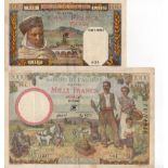 Algeria & Tunisia (2), Tunisia 1000 Francs dated 10th February 1942, 'Tunisie' overprint on