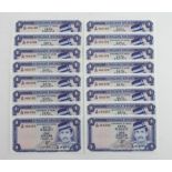 Brunei 1 Ringgit (16) dated 1984, a consecutively numbered run of 16 notes, serial A/29 466385 - A/