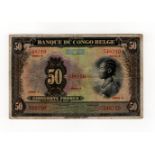 Belgian Congo 50 Francs issued 1941 - 1942, rarer FIRST SERIES 'A' note, serial A 548210 (TBB B218a,
