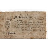 Maidstone Bank 1 Pound dated 1825, No. 35447 for Edmeads, Atkins & Tyrell (Outing1331b) a few