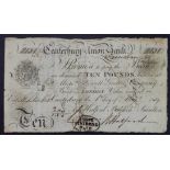 Canterbury Union Bank 10 Pounds dated 1839, serial No. 2131 for Halford, Baldock & Snoulten (