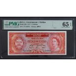 Belize 5 Dollars dated 1st January 1976, Queen Elizabeth II portrait at right, serial C/2 138791 (