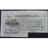 Christchurch & Wimborne Bank 1 Pound dated 1825, serial No. 13772 for Dean, Clapcott, Quartley & Co.