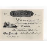 Newcastle, Northumberland Bank 1 Pound 18xx, an original Thomas Bewick pull on card for Sir