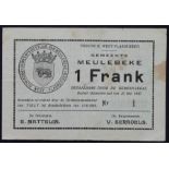 Belgium Local Issue 1 Frank dated 11th June 1940, a rare note with NUMBER 1 serial, Meulebeke,
