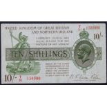 Warren Fisher 10 Shillings (T33) issued 1927, FIRST SERIES, serial T/91 158000, Great Britain &