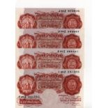 Beale 10 Shillings (B266) issued 1950 (4), serial J44Z 875806, O03Z 299441, T48Z 231565 and U74Z