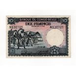 Belgian Congo 10 Francs dated 11th November 1948, without 'emission' overprints, serial N102725 (TBB