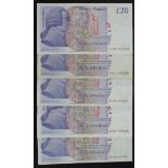 Bailey 20 Pounds (B405, B406) issued 2007 (5), 3 x COLUMN SORT notes including a scarce FIRST RUN '