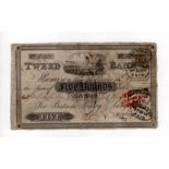 Tweed Bank, Berwick on Tweed 5 Pounds dated 1839, serial No. A182 for Batson, Berry & Langhorn (