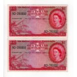 British Caribbean Territories 1 Dollar (2) dated 3rd January 1956, portrait of Queen Elizabeth II at