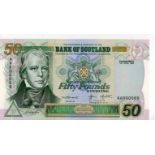 Scotland, Bank of Scotland 50 Pounds dated 15th April 1999, with a VERY LOW serial number (this