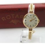 Ladies 9ct cased Rotary wistwatch on a 9ct bracelet. Total weight 16g, watch working when