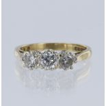 9ct yellow gold diamond trilogy ring, round brilliant cut diamonds approx weights 0.29ct each, total