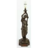 Bronze. A bronze statue converted into a lamp, depicting a classical female figure, total height