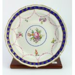 Royal Crown Derby Pattern 10 plate - Dewsbury Period – (prior to 1796). Blue gilt banded boarder -