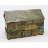 Huntley & Palmers novelty biscuit tin depicting a farmyard scene with farmhouse, height 10.5cm,