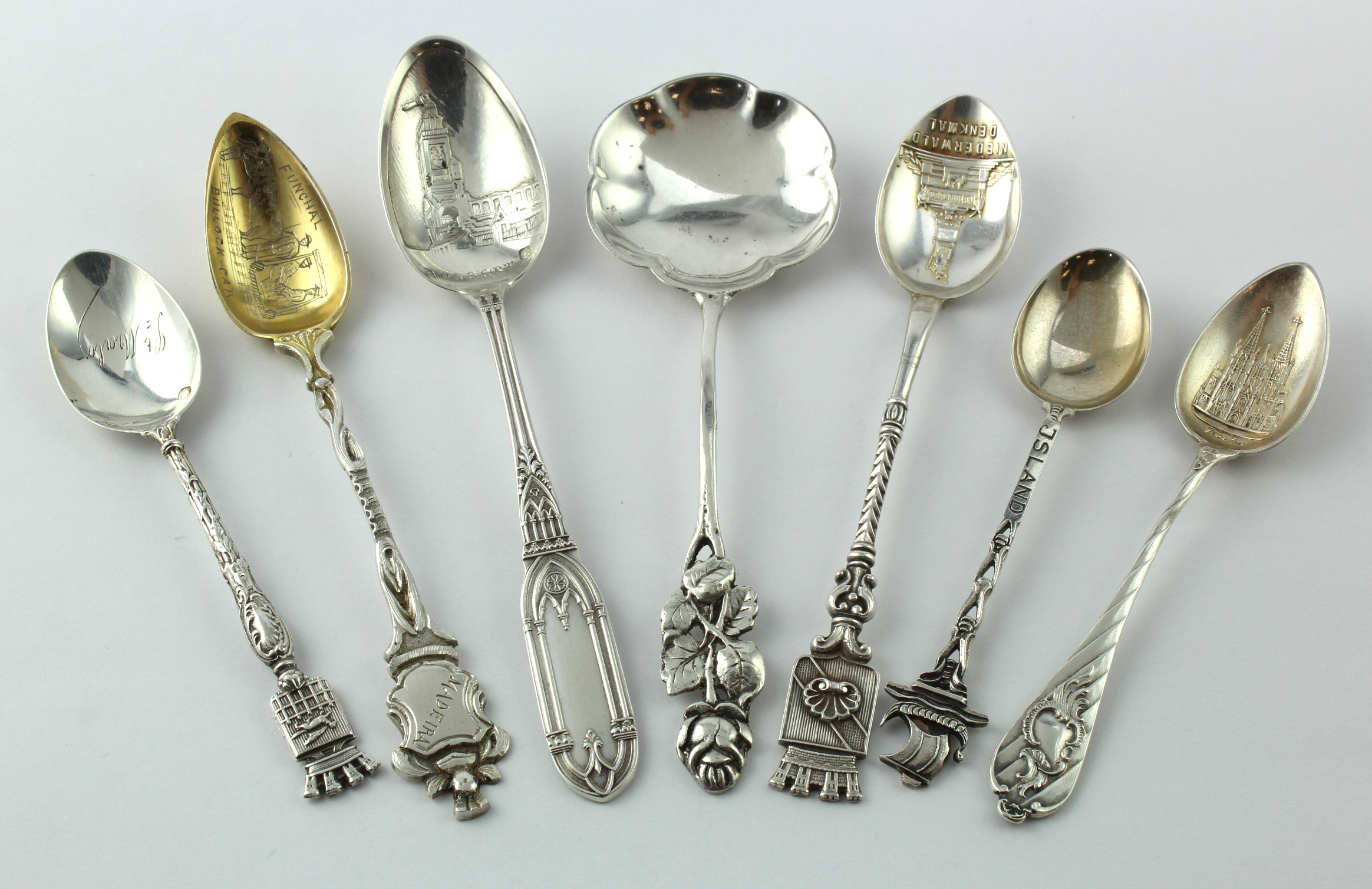 Collection of seven foreign silver spoons - various countries and marks (four with decorated bowls),