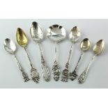 Collection of seven foreign silver spoons - various countries and marks (four with decorated bowls),